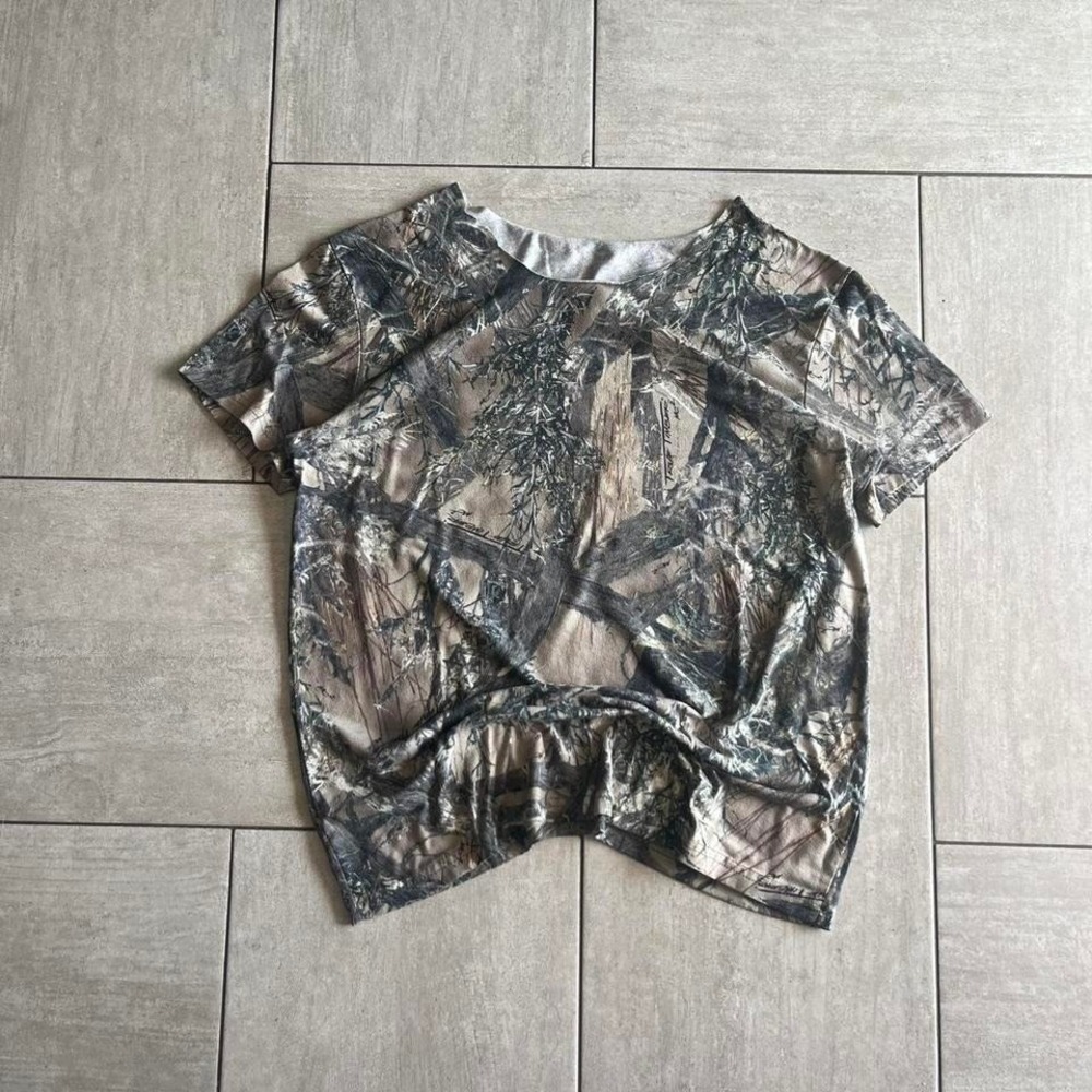 True Timber Camouflage Short Sleeve T Shirt Forest Print Brown Green 21x26.5